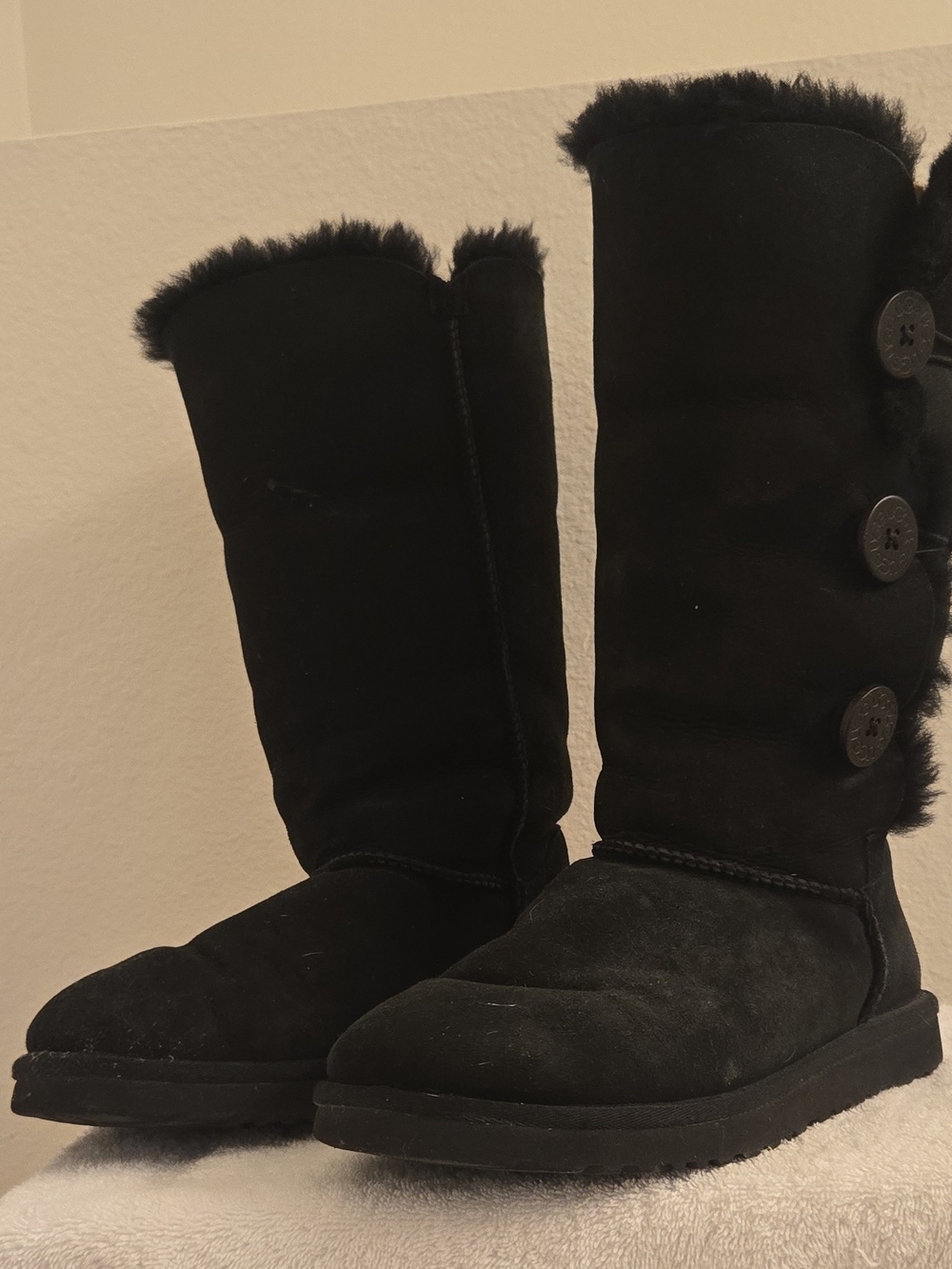 UGG Tall Black Button-Accent Suede Winter Boots